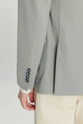 Erkek Gri Slim Fit Dar Kesim Mono Yaka Casual Ceket-Gri - 4