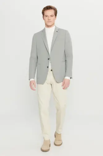 Erkek Gri Slim Fit Dar Kesim Mono Yaka Casual Ceket-Gri - MODAZONE (1)