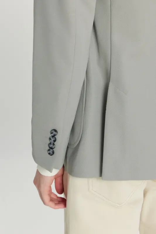 Erkek Gri Slim Fit Dar Kesim Mono Yaka Casual Ceket-Gri - 4