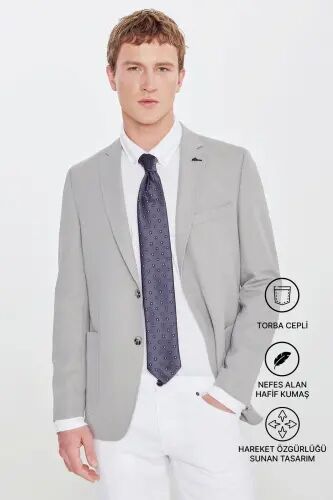 Erkek Gri Slim Fit Dar Kesim Mono Yaka Casual Ceket - Gri - AC&CO / ALTINYILDIZ CLASSICS (1)