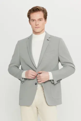 Erkek Gri Slim Fit Dar Kesim Mono Yaka Casual Ceket-Gri 