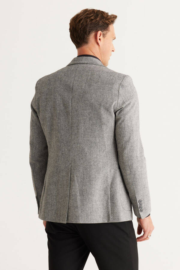 Erkek Gri Slim Fit Dar Kesim Mono Yaka Yünlü Blazer Ceket - 5