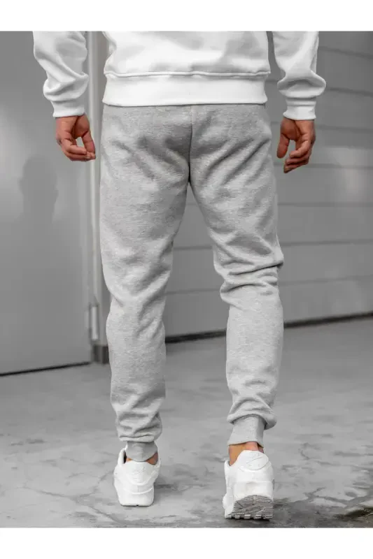 Erkek Gri Slim Fit Eşofman Altı Slüet Baskısız Dar Paça Jogger-Gri cepli - 2