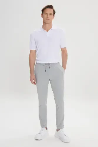Erkek Gri Slim Fit Rahat Kesim Beli Bağlamalı Yan Cepli Jogger Pantolon-Gri - 3