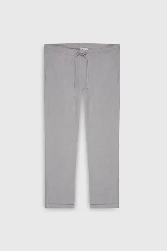 Erkek Gri Slim Fit Rahat Kesim Beli Bağlamalı Yan Cepli Jogger Pantolon-Gri - 10