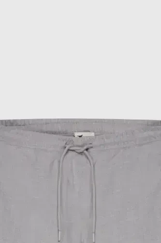 Erkek Gri Slim Fit Rahat Kesim Beli Bağlamalı Yan Cepli Jogger Pantolon-Gri - 11