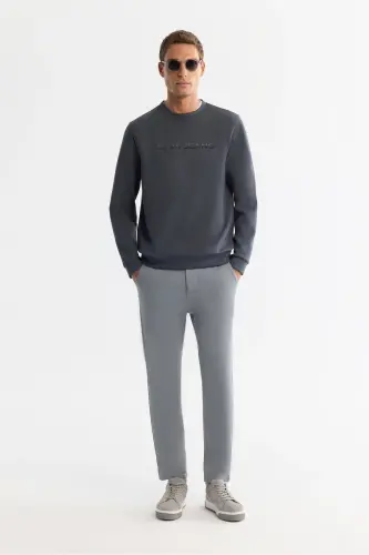 Erkek Gri Yanı Lastikli Yumuşak Tuşeli Duble Paça Slim Fit Pantolon A42Y3007 - Gri 