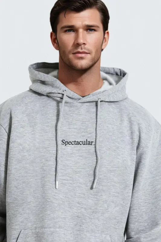 Erkek Gri Spectacular Baskılı 3 iplik Şardonlu Kapüşonlu Kanguru Cepli Oversize Salaş Hoodie Sweatsh-Gri - MILLIONAIRE