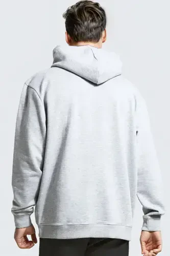 Erkek Gri Spectacular Baskılı 3 iplik Şardonlu Kapüşonlu Kanguru Cepli Oversize Salaş Hoodie Sweatsh-Gri - 3