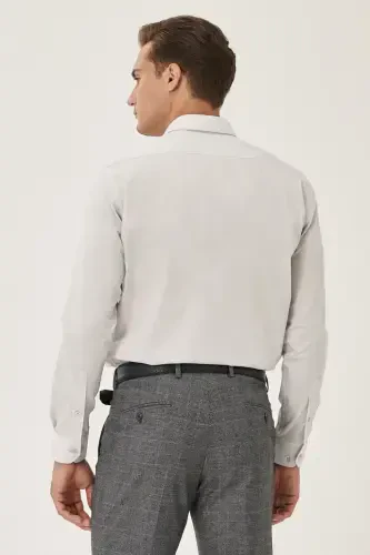 Erkek Gri Ütülemesi Kolay Non-Iron Slim Fit Dar Kesim Klasik Yaka Pamuklu Gömlek-Gri - 4