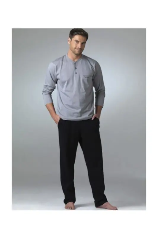Erkek Gri Uzun Kollu Pijama Takımı T3409 - Gri - PIERRE CARDIN