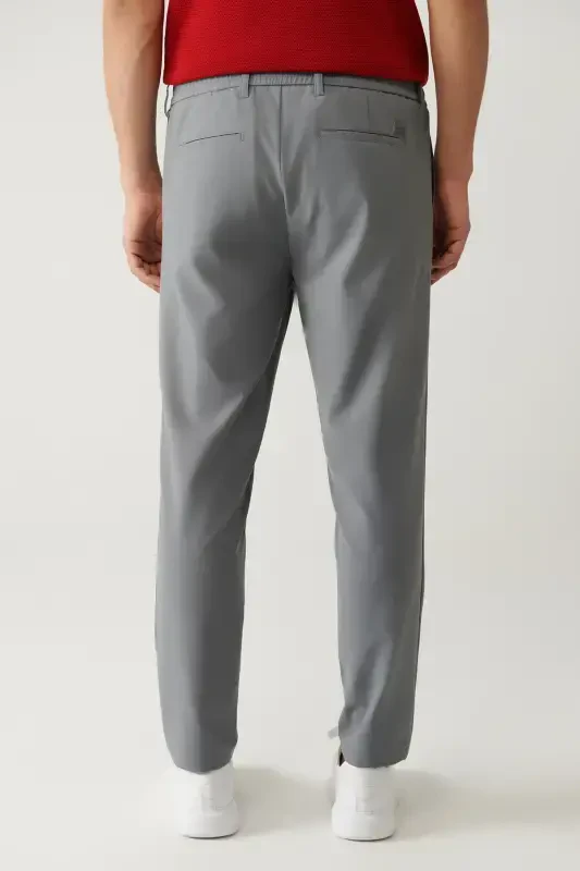 Erkek Gri Beli Lastikli 360 Derece Esnek Teknik Kumaş Slim Fit Pantolon A41Y3077 - 4