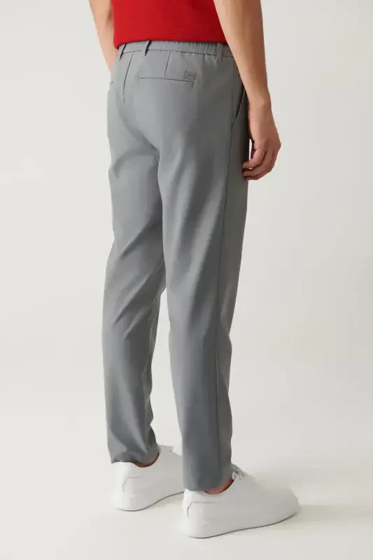 Erkek Gri Beli Lastikli 360 Derece Esnek Teknik Kumaş Slim Fit Pantolon A41Y3077 - 5