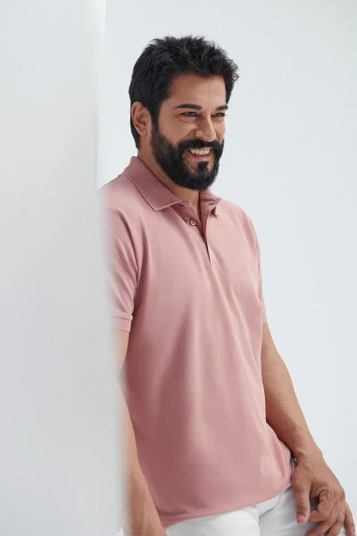 Erkek Gül Kurusu %100 Pamuk Kıvrılmaz Pike Polo Yaka Slim Fit Dar Kesim Tişört-Gül Kurusu - ALTINYILDIZ CLASSICS