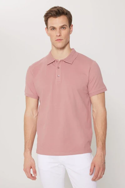 Erkek Gül Kurusu %100 Pamuk Kıvrılmaz Pike Polo Yaka Slim Fit Dar Kesim Tişört-Gül Kurusu - ALTINYILDIZ CLASSICS (1)