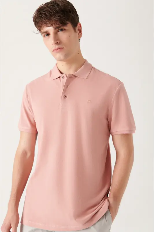 Erkek Gül Kurusu Basic Pamuklu Polo Yaka T-shirt E001004 - Gül Kurusu - AVVA