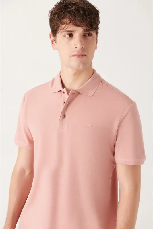 Erkek Gül Kurusu Basic Pamuklu Polo Yaka T-shirt E001004 - Gül Kurusu - 2