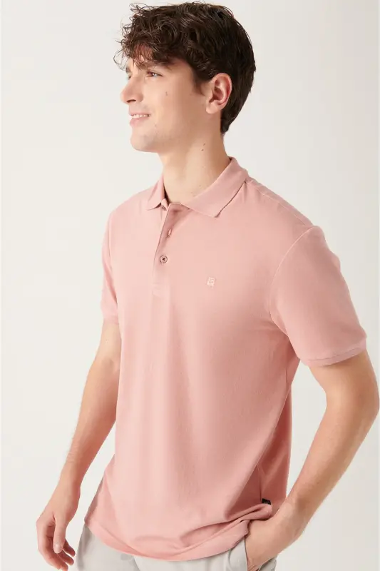 Erkek Gül Kurusu Basic Pamuklu Polo Yaka T-shirt E001004 - Gül Kurusu - 3