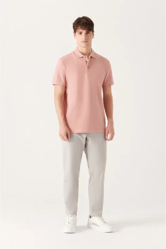 Erkek Gül Kurusu Basic Pamuklu Polo Yaka T-shirt E001004 - Gül Kurusu - 5