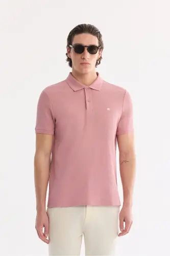 Erkek Gül Kurusu Kıvrılmaz Polo Yaka %100 Pamuk Basic Regular Fit T-Shirt B001032 - Gül Kurusu - 1