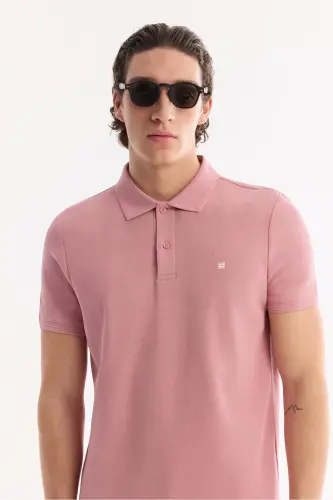 Erkek Gül Kurusu Kıvrılmaz Polo Yaka %100 Pamuk Basic Regular Fit T-Shirt B001032 - Gül Kurusu - 2