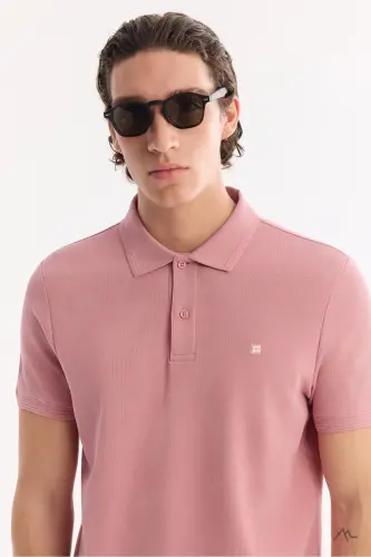 Erkek Gül Kurusu Kıvrılmaz Polo Yaka %100 Pamuk Basic Regular Fit T-Shirt B001032 - Gül Kurusu - 3