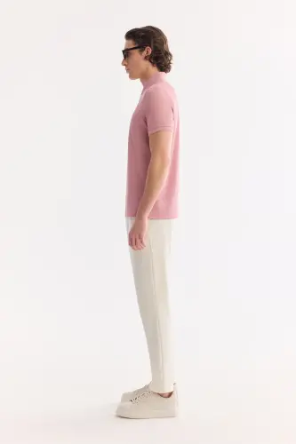 Erkek Gül Kurusu Kıvrılmaz Polo Yaka %100 Pamuk Basic Regular Fit T-Shirt B001032 - Gül Kurusu - 4