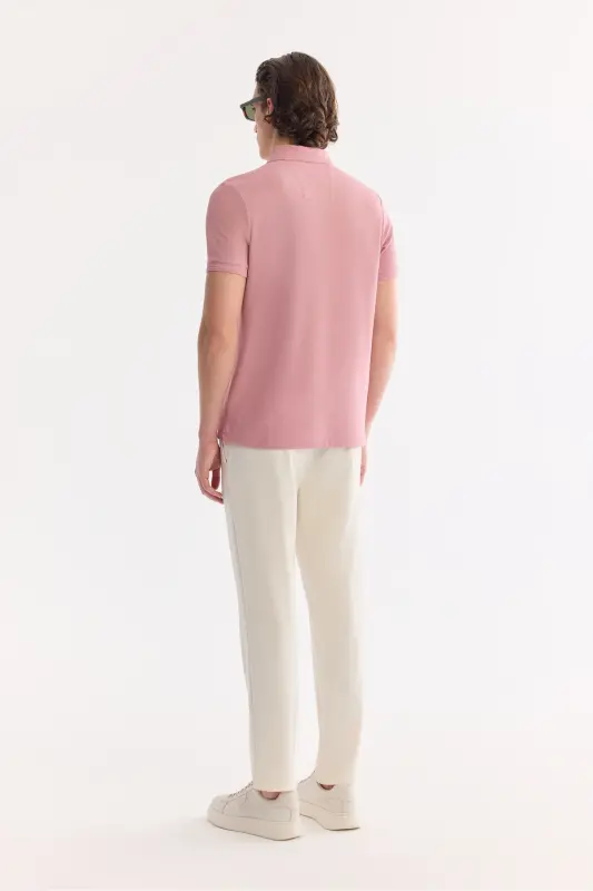 Erkek Gül Kurusu Kıvrılmaz Polo Yaka %100 Pamuk Basic Regular Fit T-Shirt B001032 - Gül Kurusu - 5
