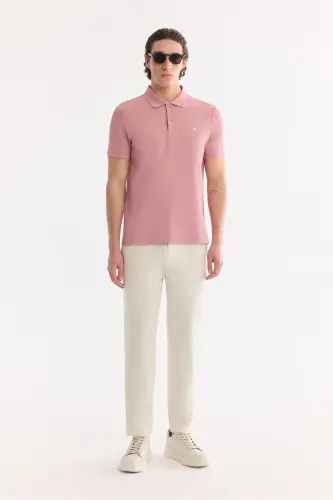 Erkek Gül Kurusu Kıvrılmaz Polo Yaka %100 Pamuk Basic Regular Fit T-Shirt B001032 - Gül Kurusu - 6
