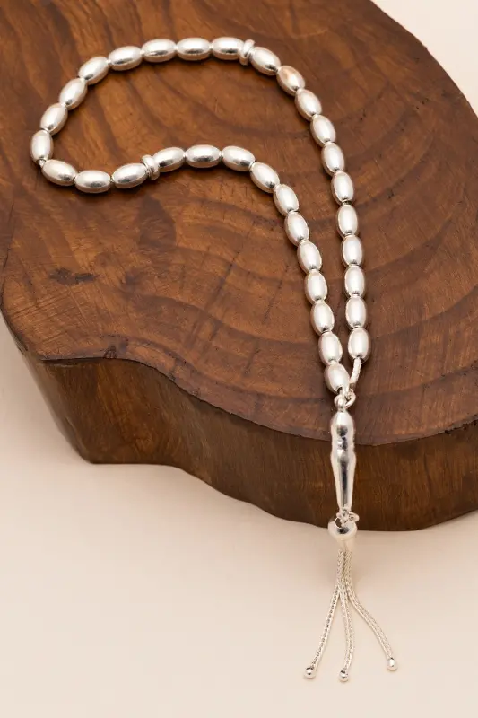 Erkek Gümüş Tespih Arpakesim Büyük Boy 21 gr-Gümüş 21gr - 4