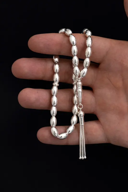 Erkek Gümüş Tespih Arpakesim Büyük Boy 21 gr-Gümüş 21gr - 3