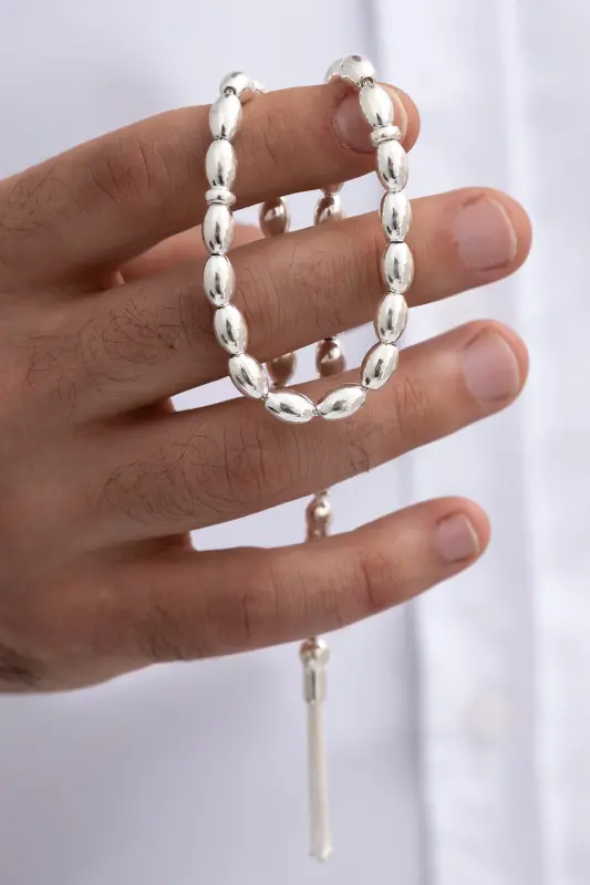 Erkek Gümüş Tespih Arpakesim Büyük Boy 21 gr-Gümüş 21gr - 2