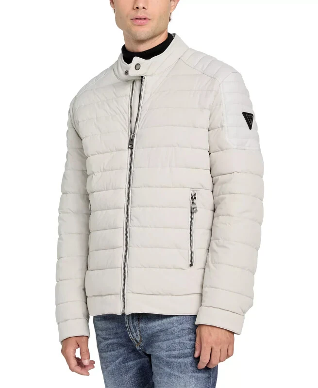 Men's Lightweight Quilted Jacket with Moto Detail-Birch Bark - GUESS