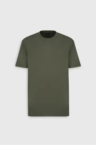 Erkek Haki %100 Pamuk Modern Fit Normal Kesim Bisiklet Yaka Tişört - Haki - 7