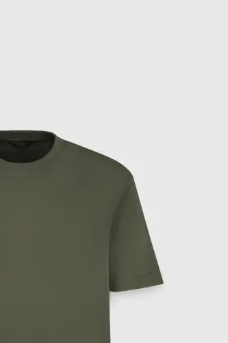 Erkek Haki %100 Pamuk Modern Fit Normal Kesim Bisiklet Yaka Tişört - Haki - 8