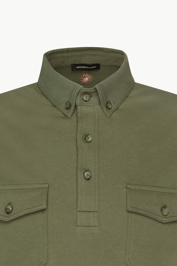 Erkek Haki %100 Pamuk Slim Fit Dar Kesim Polo Yaka Tişört-Haki - 7