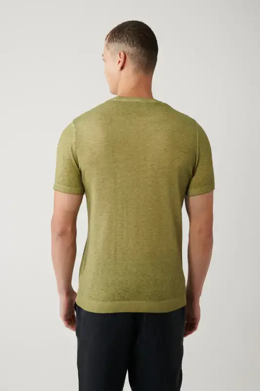 Erkek Haki Bisiklet Yaka Triko Regular Fit T-Shirt A41Y5074-Haki - 4