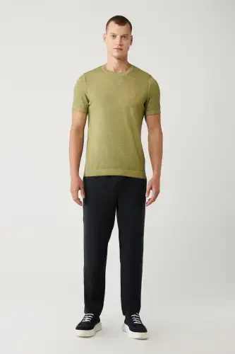 Erkek Haki Bisiklet Yaka Triko Regular Fit T-Shirt A41Y5074-Haki - 5