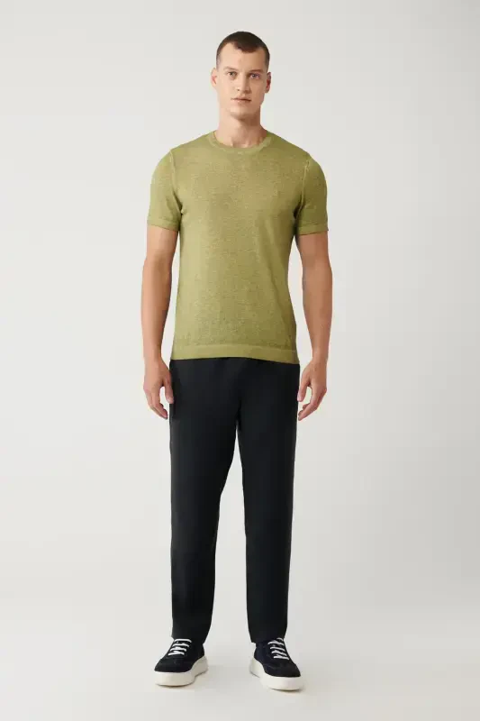 Erkek Haki Bisiklet Yaka Triko Regular Fit T-Shirt A41Y5074-Haki - 5