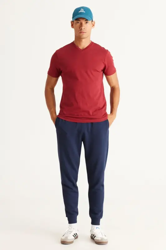 Erkek HAKI-BORDO 2'li Paket Slim Fit Dar Kesim Pamuklu Basic Tişört - Haki-Bordo - 5