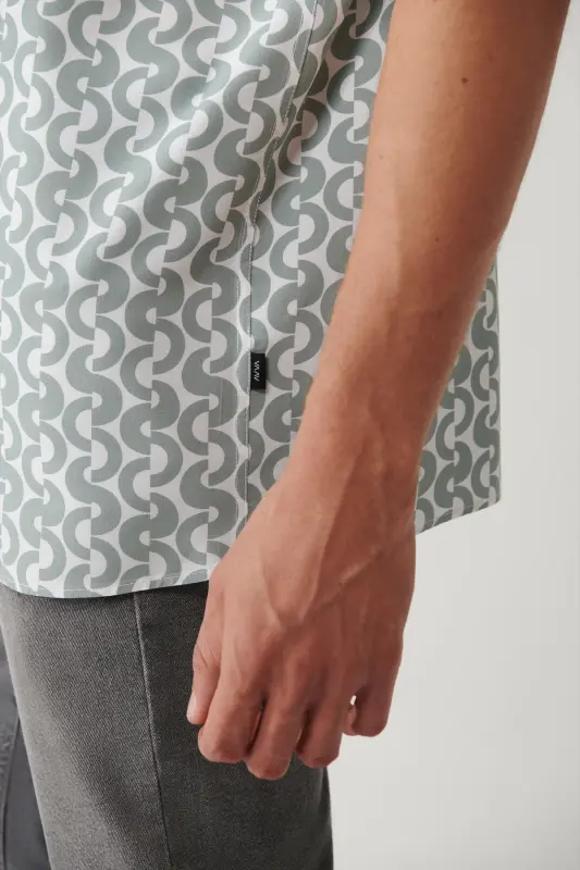 Erkek Haki %100 Viskon Apaj Yaka Baskılı Viskon Kısa Kollu Regular Fit Gömlek A41Y2148 - 6