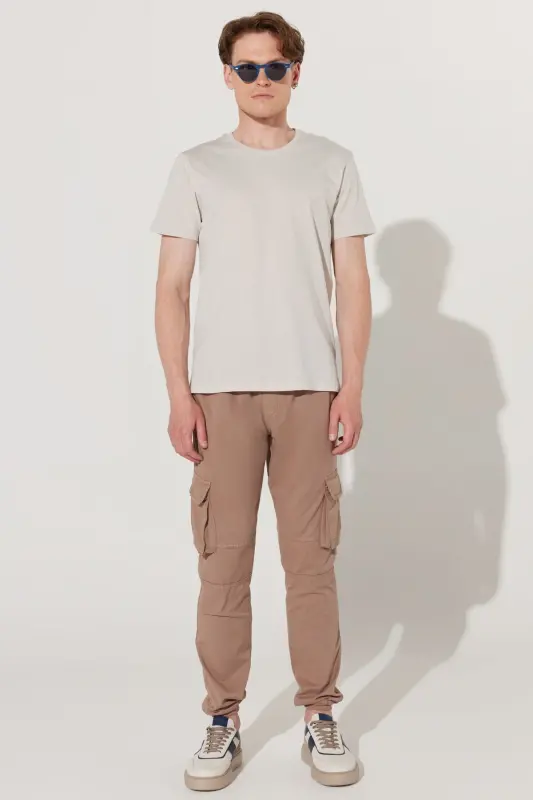 Erkek HAKI-GRI 2'li Paket Slim Fit Dar Kesim Pamuklu Basic Tişört - HAKI-GRI - 4
