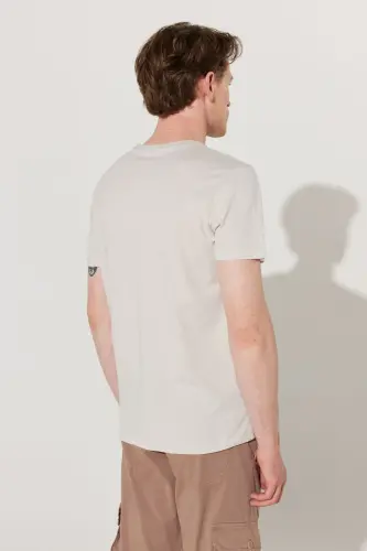 Erkek HAKI-GRI 2'li Paket Slim Fit Dar Kesim Pamuklu Basic Tişört - HAKI-GRI - 6