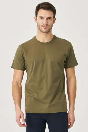 Erkek HAKI-HAKI 2'li Paket Slim Fit Dar Kesim Pamuklu Basic Tişört - HAKI-HAKI - AC&CO / ALTINYILDIZ CLASSICS (1)