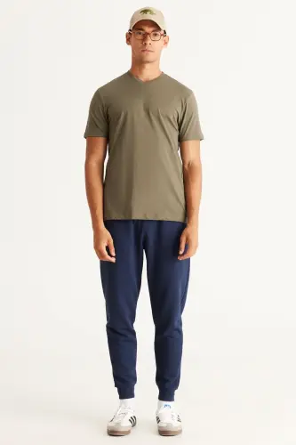 Erkek HAKI-HAKI 2'li Paket Slim Fit Dar Kesim Pamuklu Basic Tişört - HAKI-HAKI - 4
