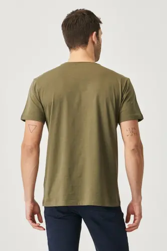 Erkek HAKI-HAKI 2'li Paket Slim Fit Dar Kesim Pamuklu Basic Tişört - HAKI-HAKI - 5