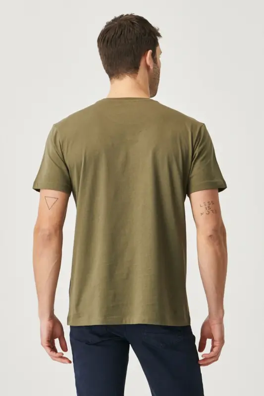 Erkek HAKI-HAKI 2'li Paket Slim Fit Dar Kesim Pamuklu Basic Tişört - HAKI-HAKI - 5