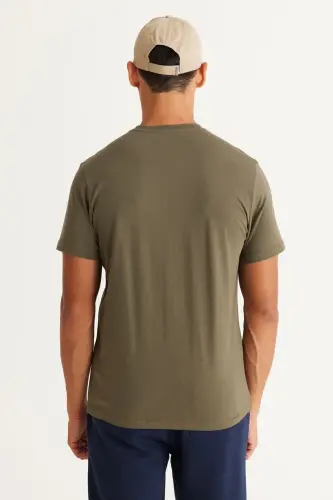 Erkek HAKI-HAKI 2'li Paket Slim Fit Dar Kesim Pamuklu Basic Tişört - HAKI-HAKI - 6