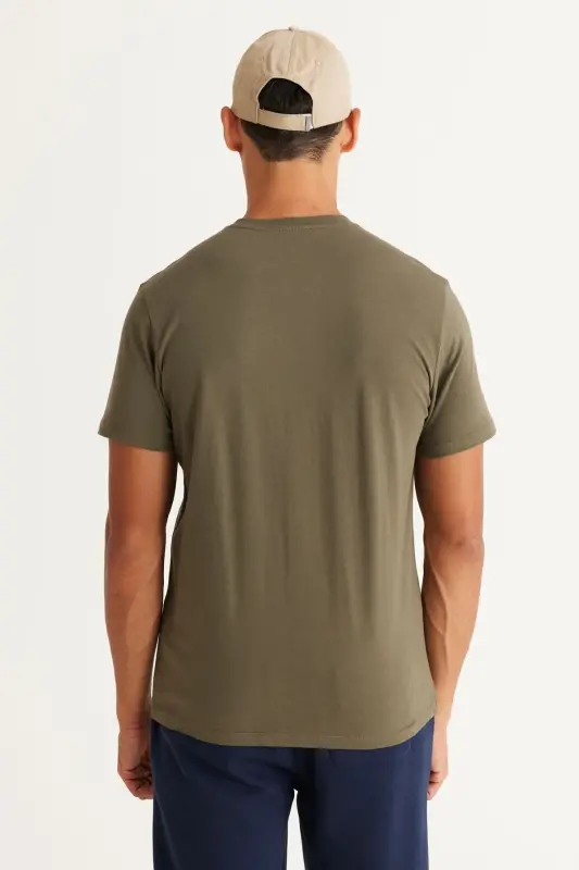 Erkek HAKI-HAKI 2'li Paket Slim Fit Dar Kesim Pamuklu Basic Tişört - HAKI-HAKI - 6