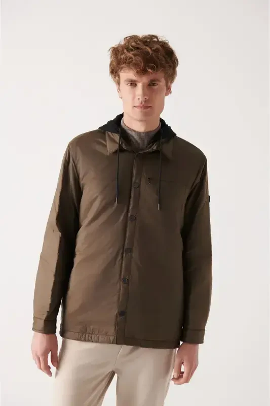 Erkek Haki Çıkma Kapüşonlu Hafif Elyaflı Su İtici Mont A22Y6081 - 1
